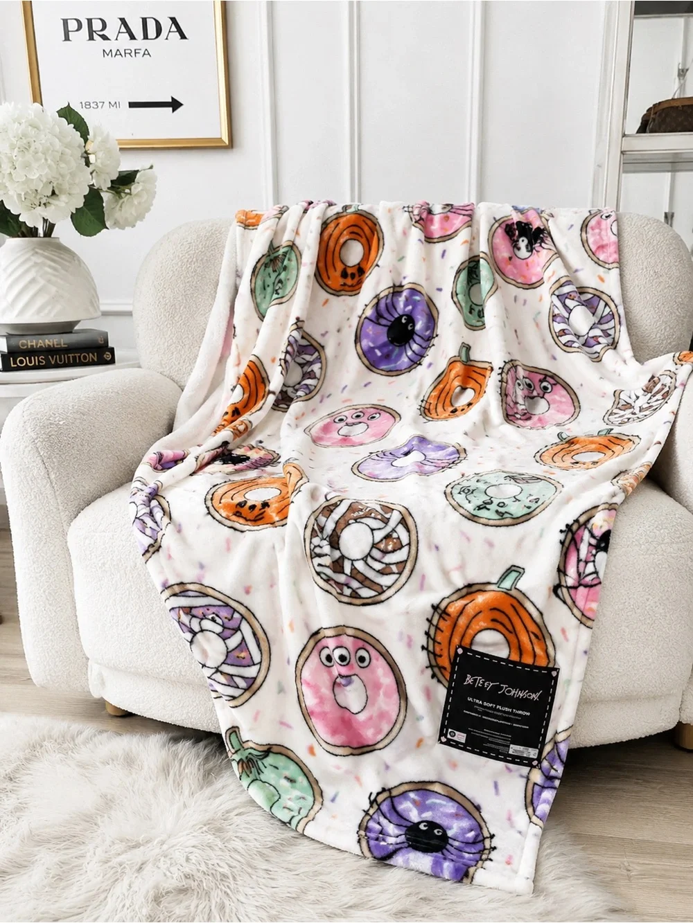 Betsey Johnson Halloween Donut Ultra Soft Plush Throw Blanket Pink Purple Orange